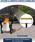 Rolling Stand With Telescopic Handle For Ranger 15.5 Inch Smokeless Fire Pits and 17.5 Inch Portable Base on patio with handle detail
