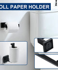 Matte Black 5 Piece Bathroom Hardware Set With 24 Inch Square Towel Racks, SUS304 Stainless Steel, wall-mounted toilet paper holder