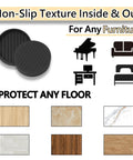 Round Rubber Furniture Caster Cups With Anti Slip Grip That Really Grips, Bed Stopper Floor Protectors, various floors shown