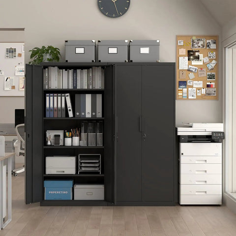 Black 72 Inch Tall Metal Garage Storage Cabinet With Lock, 18 Inch Deep Steel Locker With Doors And Adjustable Shelves in office