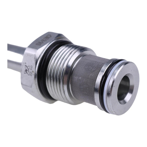 Close-up of 2-Way Solenoid Valve SV16-20-0-N-00 SV16200N00 for Hydraulic Systems, showing metal threads and port opening