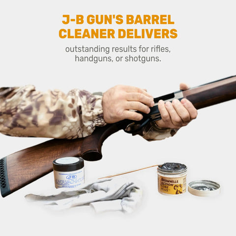 Non Embedding Bore Cleaning Compound For Gun Barrels Heavy Duty Solvent Oil Paste on table with gun and cleaning tools