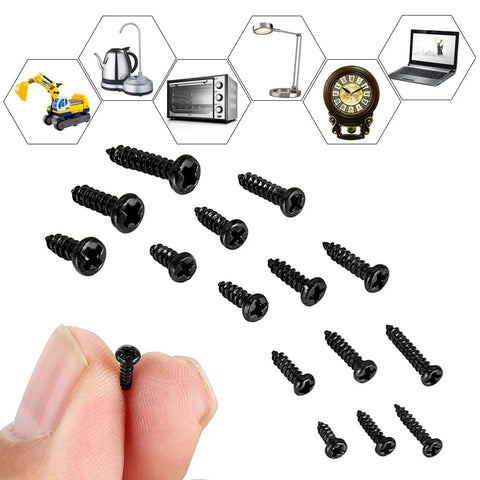 Black Carbon Steel Tiny Phillips Pan Head Self Tapping Screws Set 750 Pcs in 15 Sizes with usage examples for electronics