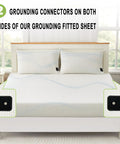 Grounding Sheets King Size With Fifteen Percent Silver Fiber And Eighty Five Percent Cotton Includes Outlet Tester Grounded Sheet Kit Fitted Bed Sheet Earth Connected Bedding White For Real Sleep Setup on bed with connectors shown