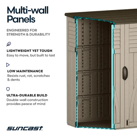 Cutaway view of Padlock Ready Outdoor Storage Shed Backyard Ready Water Resistant Resin Cabinet For Patio with multi-wall panels