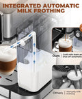 Smooth Operator 20 Bar Espresso Machine With Automatic Milk Frother And Snappy Touchscreen showing integrated milk frothing system.