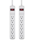 Two Six Outlet Surge Protector Power Strip With 2 Ft Heavy Duty Metal Extension Cord 200 Joules White 2 Pack For Home Office