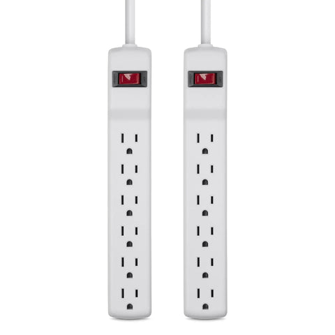 Two Six Outlet Surge Protector Power Strip With 2 Ft Heavy Duty Metal Extension Cord 200 Joules White 2 Pack For Home Office