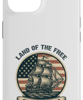 Patriotic iPhone 14 Case With USA Flag And Retro Sailboat Design, All American Fourth Of July Style, Merica Vibes, Rugged Protective Cover