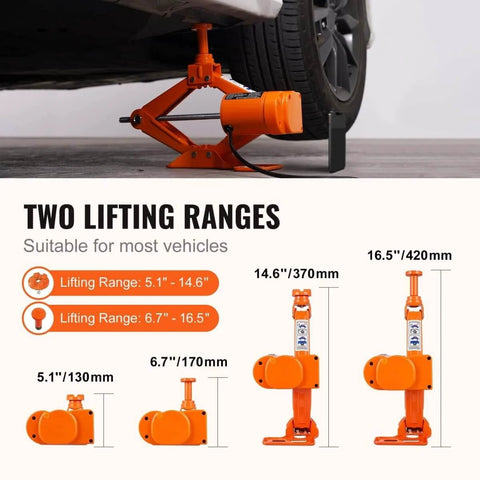 Electric Car Jack 3 Ton 6600 Lbs 12V Scissor Jack With Remote Control lifting car with two range options shown