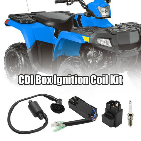 Polaris CDI Box Ignition Coil Kit Replacement For Sportsman Predator Scrambler 50 90 2001 2007 with components displayed