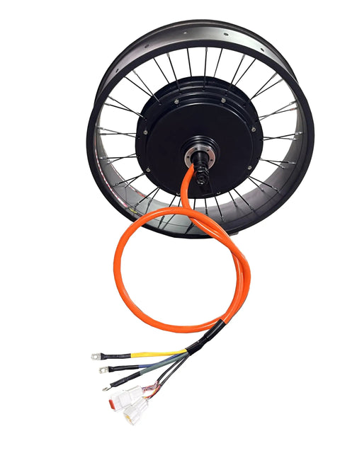 5000W Fat Bike Hub Motor Wheel For Electric Bicycle Ebike, 72V Brushless Rear Motor, 190mm Dropout, orange cable connectors