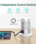 Surge Protector Power Strip Tower With PD18W USB C Port 10 Ft Extension Cord 12 AC Outlets 5 USB Charging Ports for devices