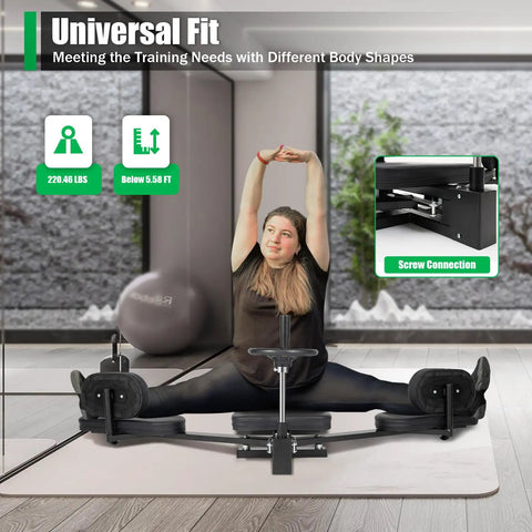 Person using 180 Degree Leg Stretching Machine With Steel Frame For Deep Splits And Yoga Training in home setting.