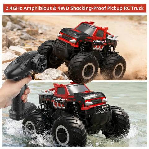 Amphibious RC Monster Truck 1 16 Scale All-Terrain Off-Road Beast High Speed Electric Car For Kids on land and water
