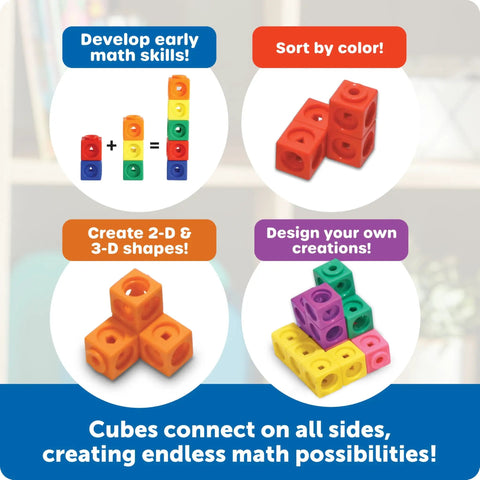 Hands-On Math Link Cubes Set Of 100 For Kids 5 And Up with colorful cubes for sorting, shape creation, and math skills development.