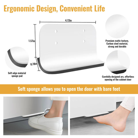Adhesive Toe Pull For Trash Cabinet Doors Hands Free Foot Operated Door Opener showing ergonomic design and foot usage