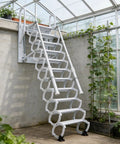 Wall Mounted Folding Loft Ladder With Armrests Retractable Attic Stairs 12 Steps Telescoping Pulldown System For Easy Attic Access White Durable Build installed in greenhouse