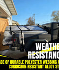 Auto Retractable Ratchet Straps 1 Inch By 12 Foot 1760 Pound Break Strength securing cargo on a truck in the driveway