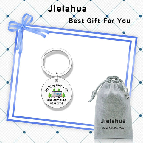 Camper Keychain Gift For RV Lovers And Campers, travel trailer accessory with velvet bag, anniversary or retirement present.