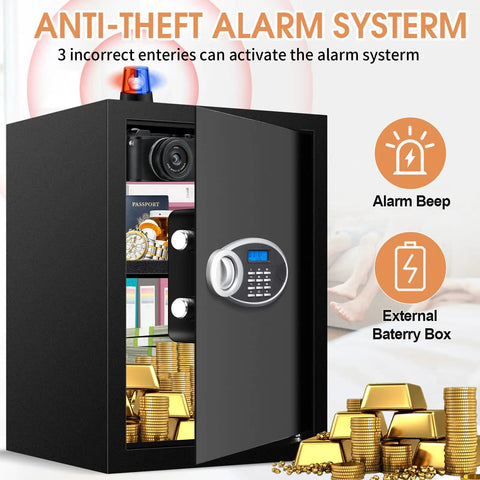 Fireproof Waterproof Home Safe With Digital Keypad And Spare Keys, 3.3 Cu Ft Security Box open showing valuables inside.