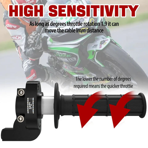 Beefy Seven Eighths Inch Twist Throttle Grips With Fifty Two Inch Cable For CRF KLX TTR Dirt Pit Bikes close-up view