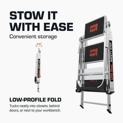 Foldable Three Step Safety Stool With Extra Wide Treads And Rubber Non Slip Grips For Stable Comfortable Indoor Use Perfect For Reaching Cabinets And Shelves And Everyday Home Projects Step Up Your DIY Game. Folded aluminum step stool for closet storage