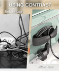 Eight Pack Adhesive Cord Organizers For Kitchen Appliances Easy Stick On Cable Wraps Before and After Use Comparison