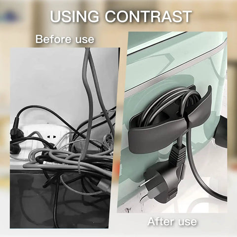 Eight Pack Adhesive Cord Organizers For Kitchen Appliances Easy Stick On Cable Wraps Before and After Use Comparison