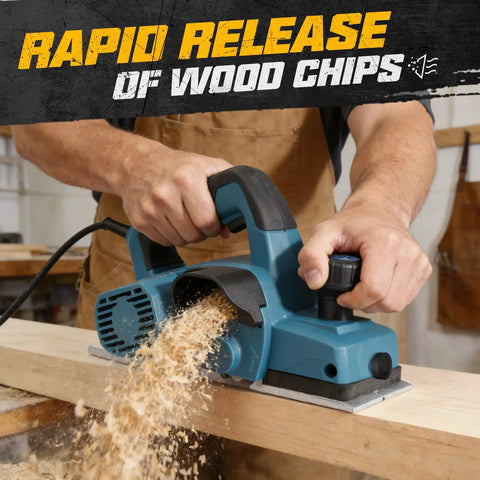 Three And One Quarter Inch Electric Hand Planer 16000RPM releasing wood chips during use