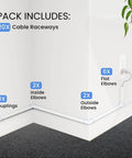 Cord Hider 300 Inch Wall Cord Cover Kit for TVs and Cords, Cable Concealer and Raceway with couplings and elbows setup.