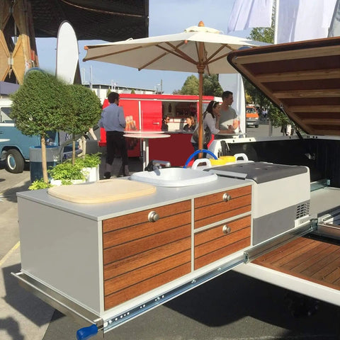 Tough As Nails Telescopic Drawer Slides With Lock Full Extension Heavy Duty Ball Bearing Drawer Runners Handles Up To 265 Pounds Super slick glide kitchen drawer setup outdoors.