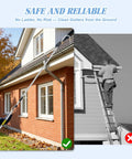 16Ft Telescoping Gutter Cleaning Tool From Ground With Up To 24Ft Reach Bendable Flexible Wand next to ladder illustration