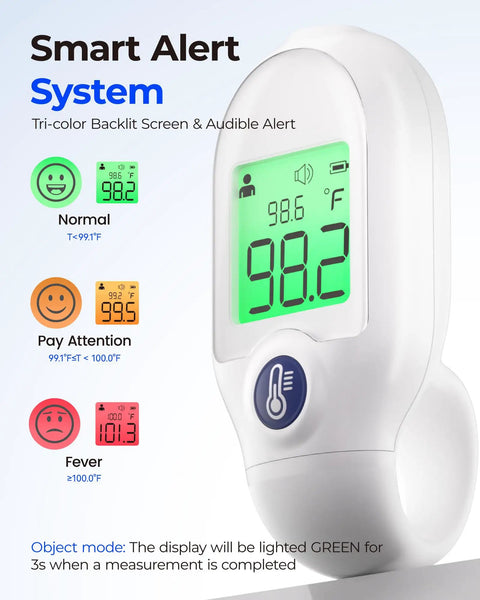 Forehead Thermometer For Adults And Kids Portable Mini Digital Thermometer With One Second High Precision Sensor Medical Grade Chip Instant Readings And Ten Readings Memory For Simple Health Tracking, green backlit display