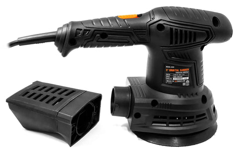 5 Inch Variable Speed Random Orbital Sander With 3.7 Amp Motor, Dual Grip Handle, Hook and Loop Pad, 6000 to 13000 Orbits Per Minute, Dust Port, Black