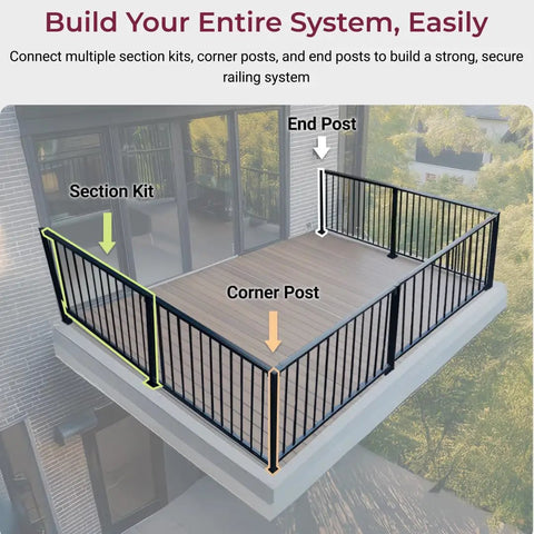 Vertical Guard Rail Kit For Deck And Porch, 4.5 Ft Wide By 42 In High, Pro Grade DIY Railing Baluster Set With Middle Post, Brackets Included, Ideal For Balcony, Patio Or Stair Rail, Easy Install For DIYers And Pros