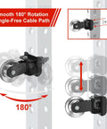 2 Pack Rotating Pulley Attachment For 3x3 Power Rack Swivel Aluminum Cable Setup With 1 And 5/8 Inch Adapters showing 180° rotation mechanism.