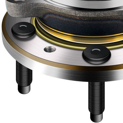 Close-up view of Front Or Rear Wheel Hub And Bearing Assembly Fits Ford Explorer 2011 2019 And Ford Police Interceptor Utility 2013 2019 5 Lug Non ABS Low Runout Reduces Noise With Beefy Build Quality
