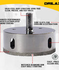3 Inch Diamond Hole Saw Kit With Drill Guide for vessel sinks recessed lights plumbing access featuring solid steel body