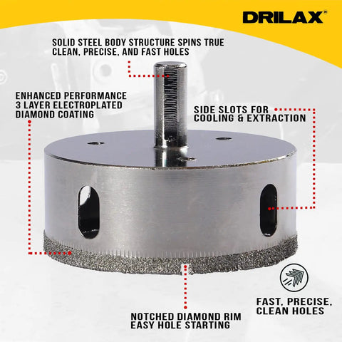 3 Inch Diamond Hole Saw Kit With Drill Guide for vessel sinks recessed lights plumbing access featuring solid steel body