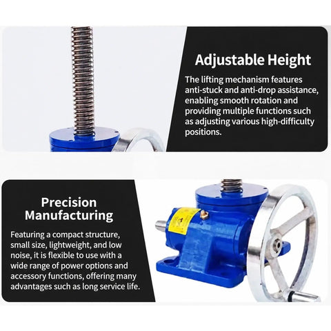 Heavy Duty Hand Cranked Worm Gear Screw Jack 441 Lbs Load Capacity Flange Mount angled view showing adjustable height mechanism and compact design.