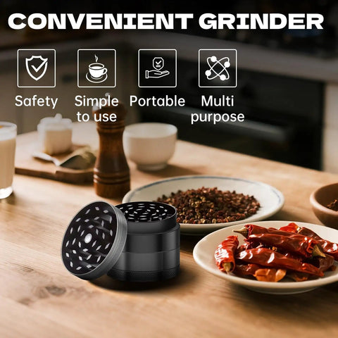 2.5 Inch Extra Large Kitchen Grinder In Obsidian Black For Home Cooks Who Grindin With Ergonomic Handle on kitchen counter