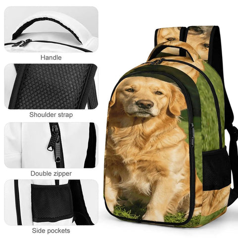 Grass Retriever Printed Backpack For Men And Women, unisex daypack with double zipper, shoulder straps, side pockets