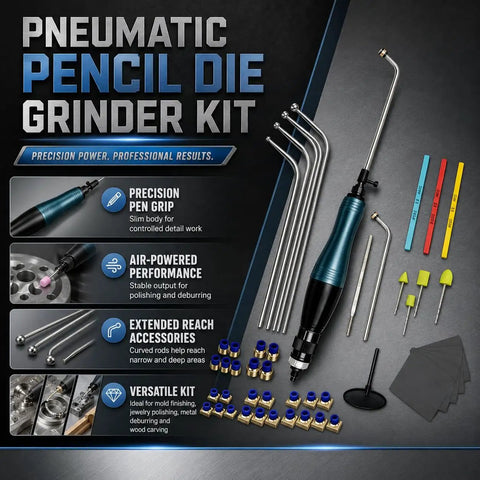 Pro Level Pneumatic Pencil Die Grinder Kit With Badass All In One Accessory Set For Razor Sharp Metal Deburring Jewelry Polishing Wood Carving And Top Tier DIY Projects