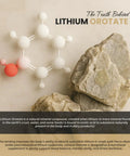 Molecular model of Lithium Orotate next to rocks, illustrating natural mineral compound used in Lithium Orotate Gummies With 5 Mg Microdose For Chill Focus And Everyday Balance Natural Raspberry Flavor 90 Vegan Gummies Non GMO Third Party Tested Premium.