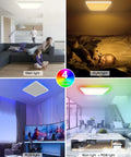 Remote Controlled 12 Inch LED Ceiling Light, Dimmable 24W Flush Mount Fixture With 3200 Lumens, 3000K To 6500K, showing different lighting modes