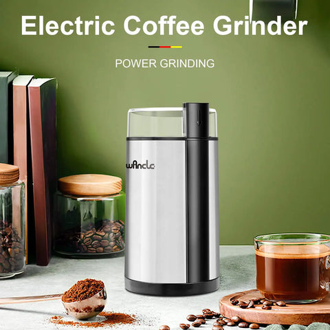 Electric Coffee Grinder With Quiet Operation, One Touch Grinding For Beans And Spices shown on kitchen counter