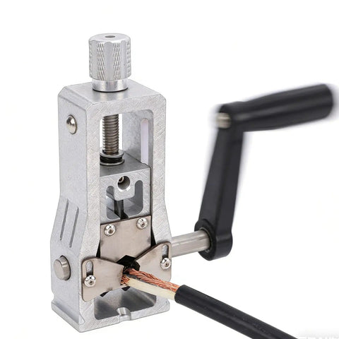 Rock Solid Manual Electric Drill Driven Wire Stripper Machine with aluminum alloy body and hand crank, peeling copper wire.