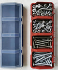 Two Pack Screw Organizer Storage Bins With Lids, Grab And Go Stackable Plastic Hardware Box, 4 Compartments, Clear Tops