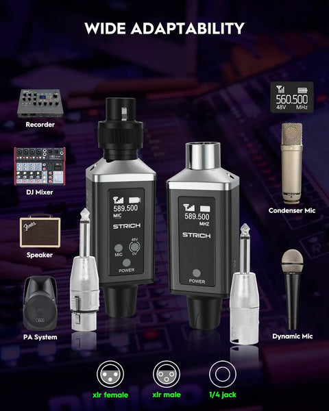 M3 UHF Wireless Microphone System with XLR Transmitter and Receiver, compatible with audio mixers and PA systems.